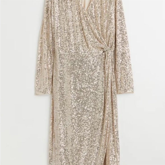NWT H&M champagne sequin wrap dress. Size small. Perfect for Xmas/new years - Picture 3 of 7
